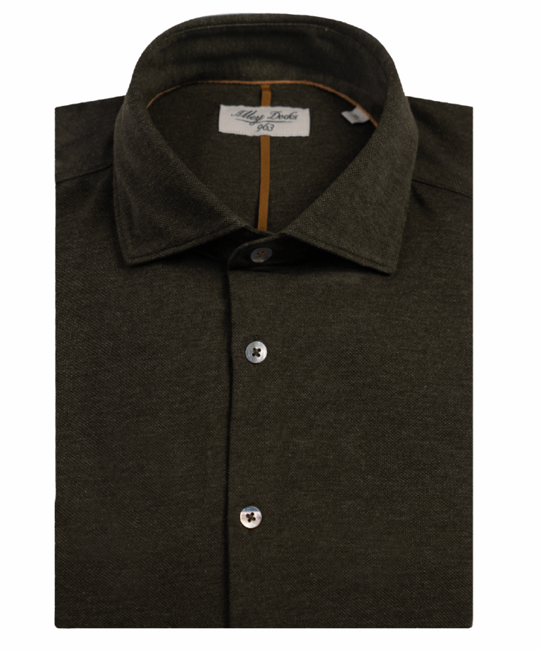 Camicia collo francese 100% Cotone Oxford Piquet army green