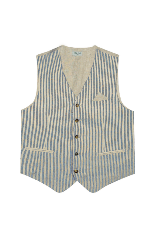 Gilet in misto lino a righe color blue