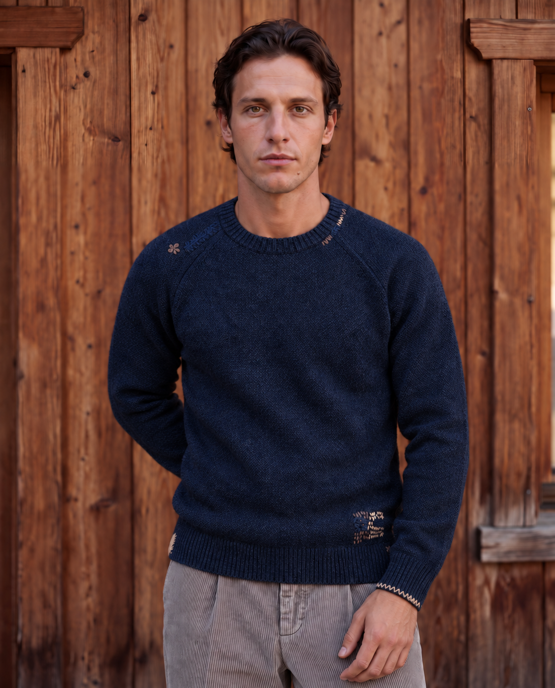 Maglione girocollo in lana merino navy blue - immagine 2