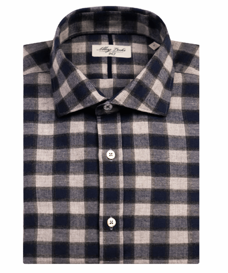 Camicia in cotone con trama vichy grigia e blu