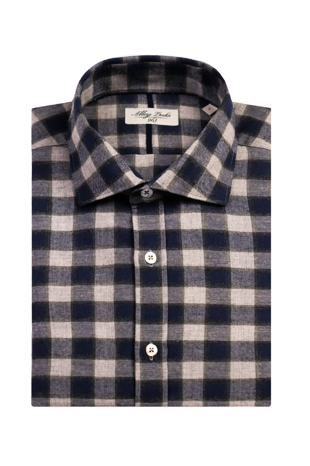 Camicia in cotone con trama vichy grigia e blu