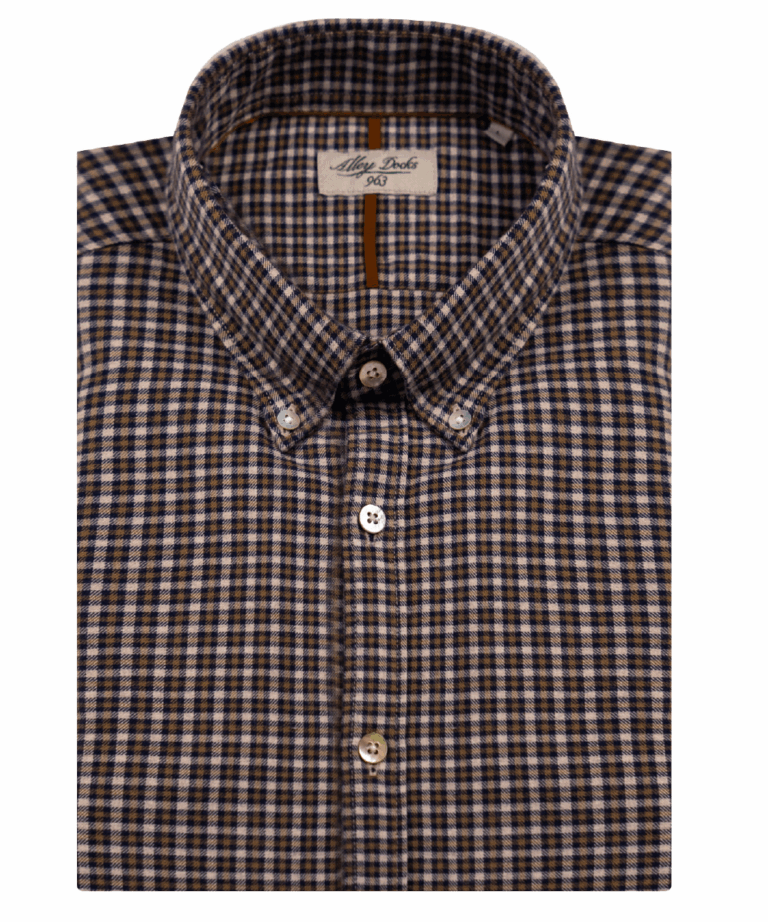 Camicia uomo a quadretti marrone e blu con collo alla francese e button down
