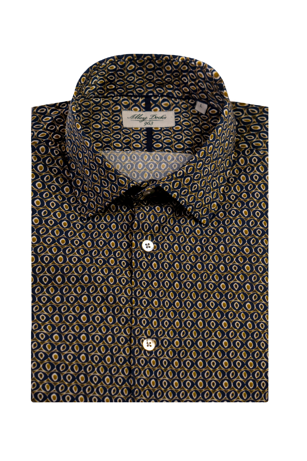 Camicia con collo francese in fantasia blu e verde oliva