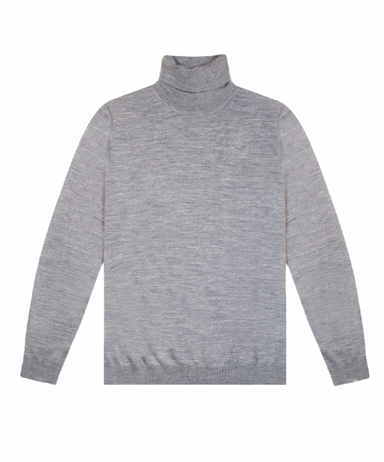 Maglione a collo alto grigio melange in lana merino