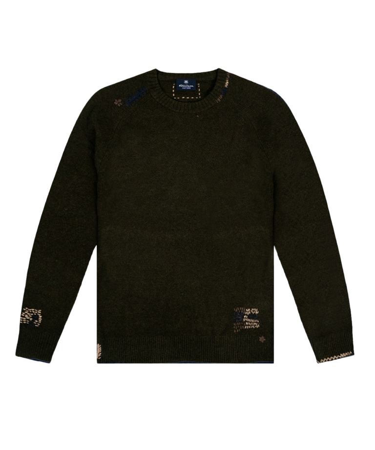 Maglione girocollo in lana merino navy blue