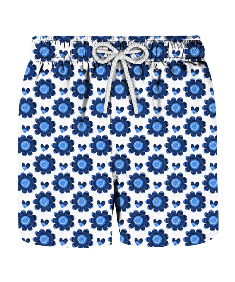 Costume bianco e con fiori blu