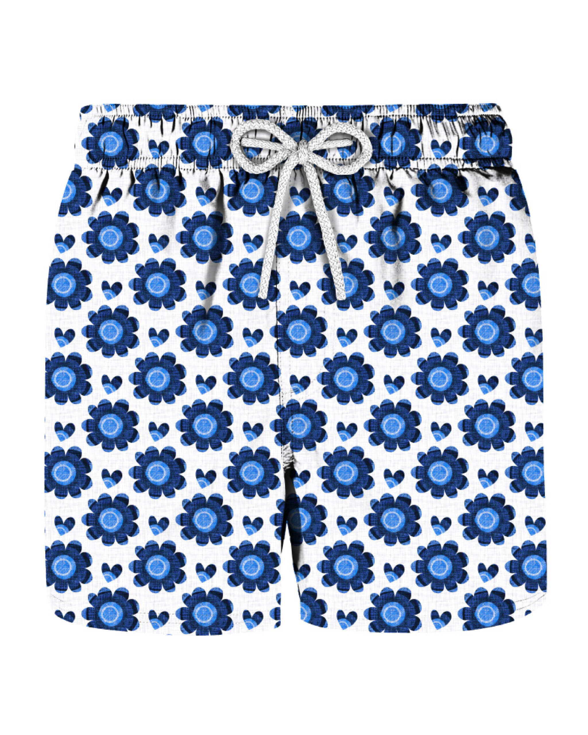 Costume bianco e con fiori blu