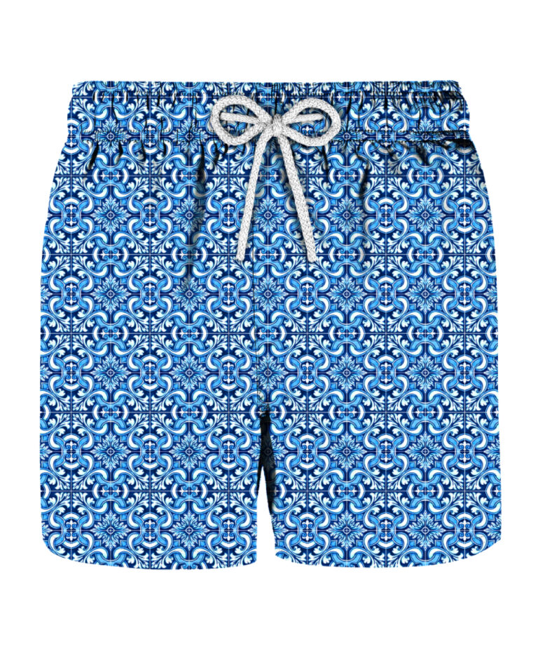 White and blue costume with majolica pattern