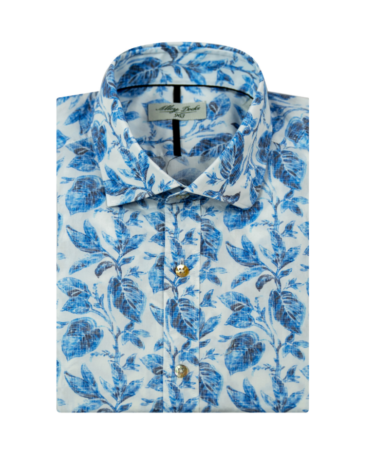 Camicia bluette con fantasia botanica