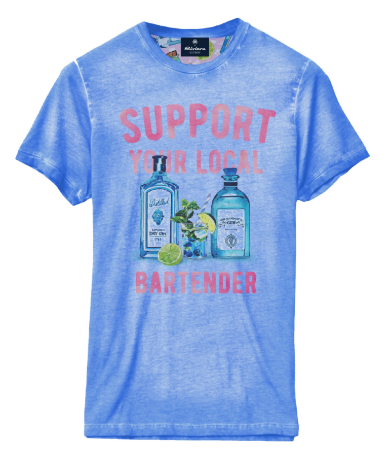 Optical white T-shirt with "support your local bartender" print (Copia)