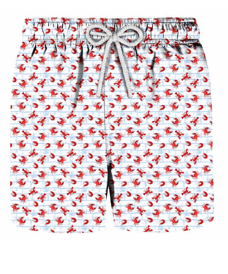 Costume bianco e azzurro con granchi e gamberi