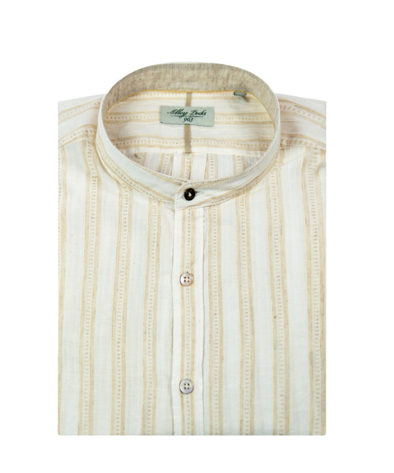 Camicia in cotone jacquard ecru a righe