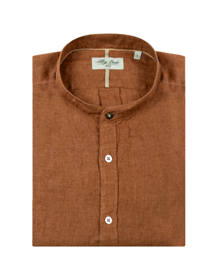 Camicia in lino delavè color rust