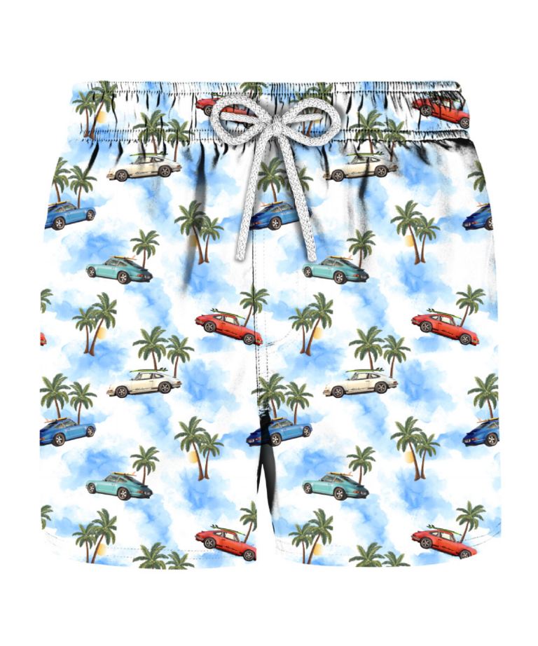 Costume light blue con auto e palme