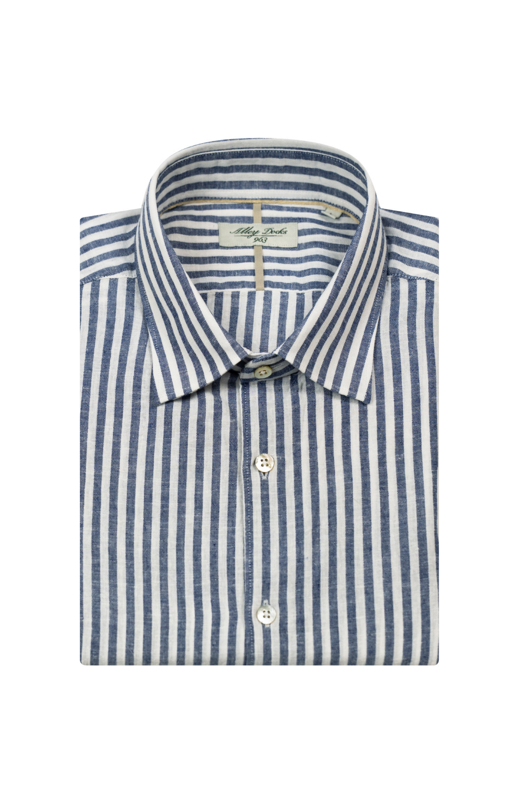 Camicia in Cotone e Lino a Righe Blu e Bianche