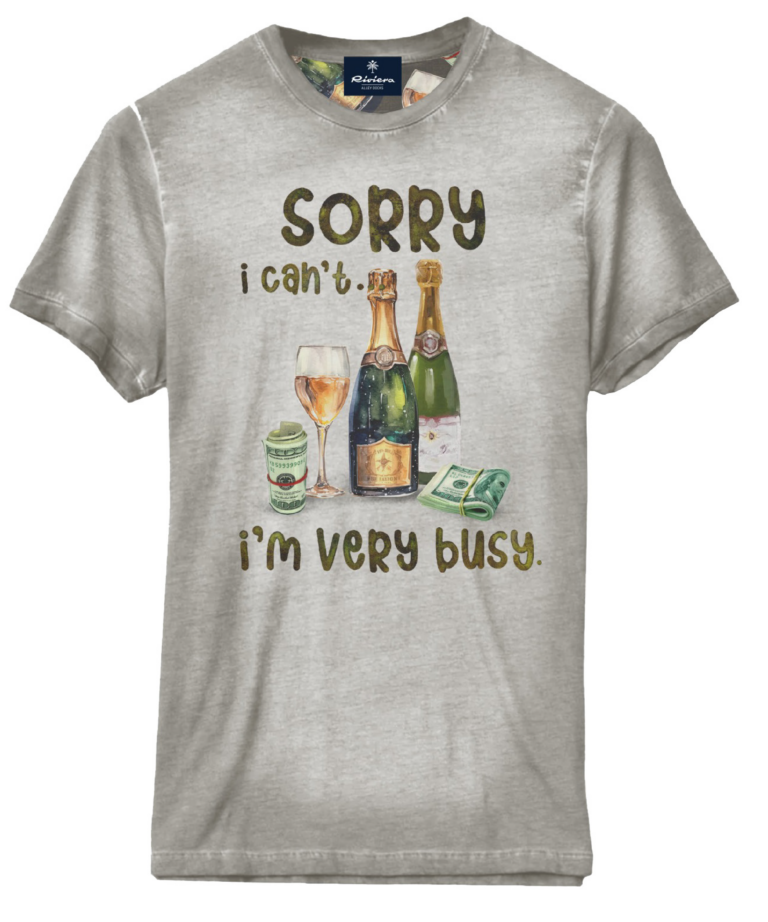 Optical white T-shirt with "sorry I can't, I'm very busy" print (Copia)