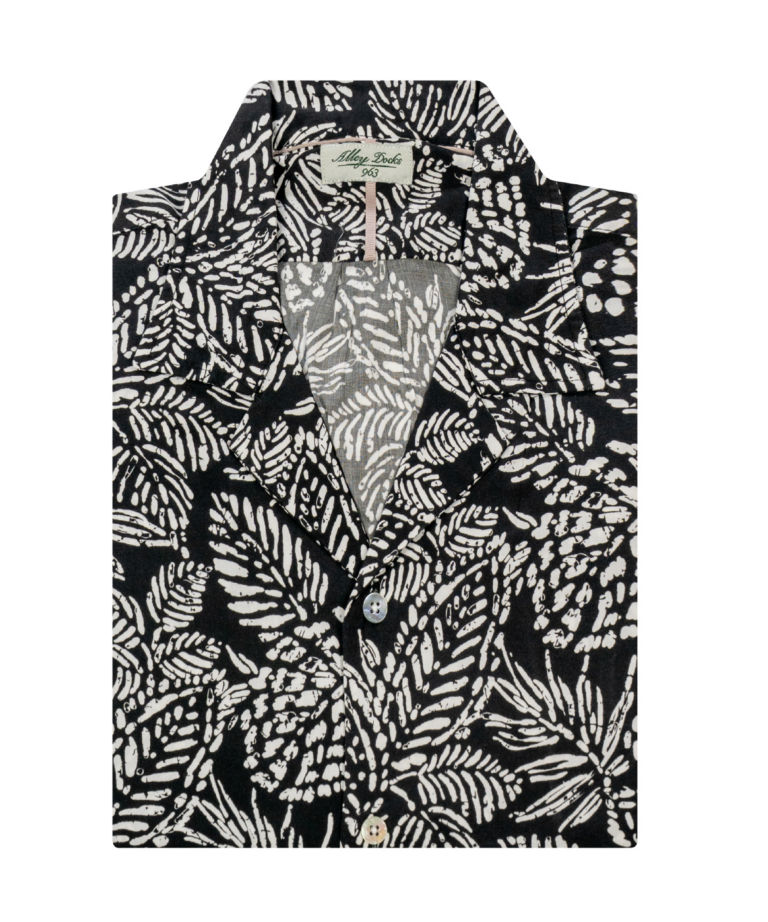 Camicia a maniche corte con fantasia tropicale