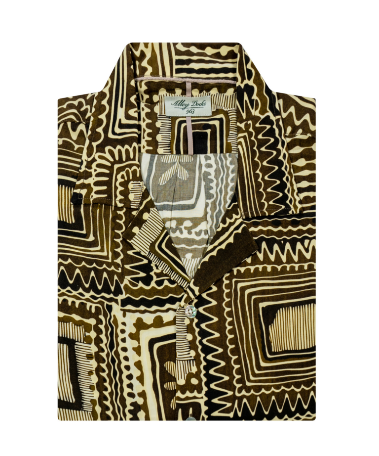 Camicia bowling con fantasia geometrica marrone