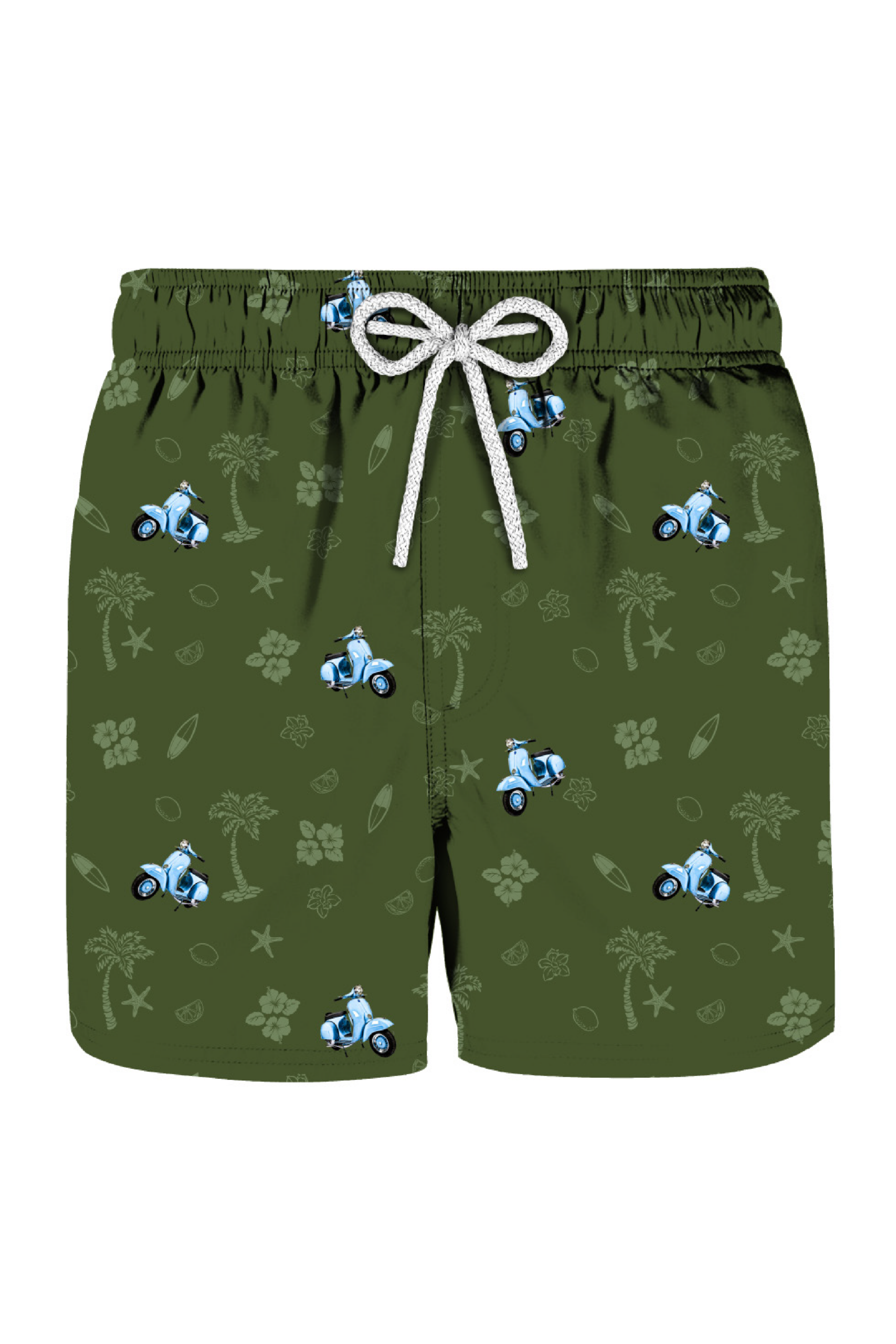 Costume green con vespe e motivi marini tono su tono