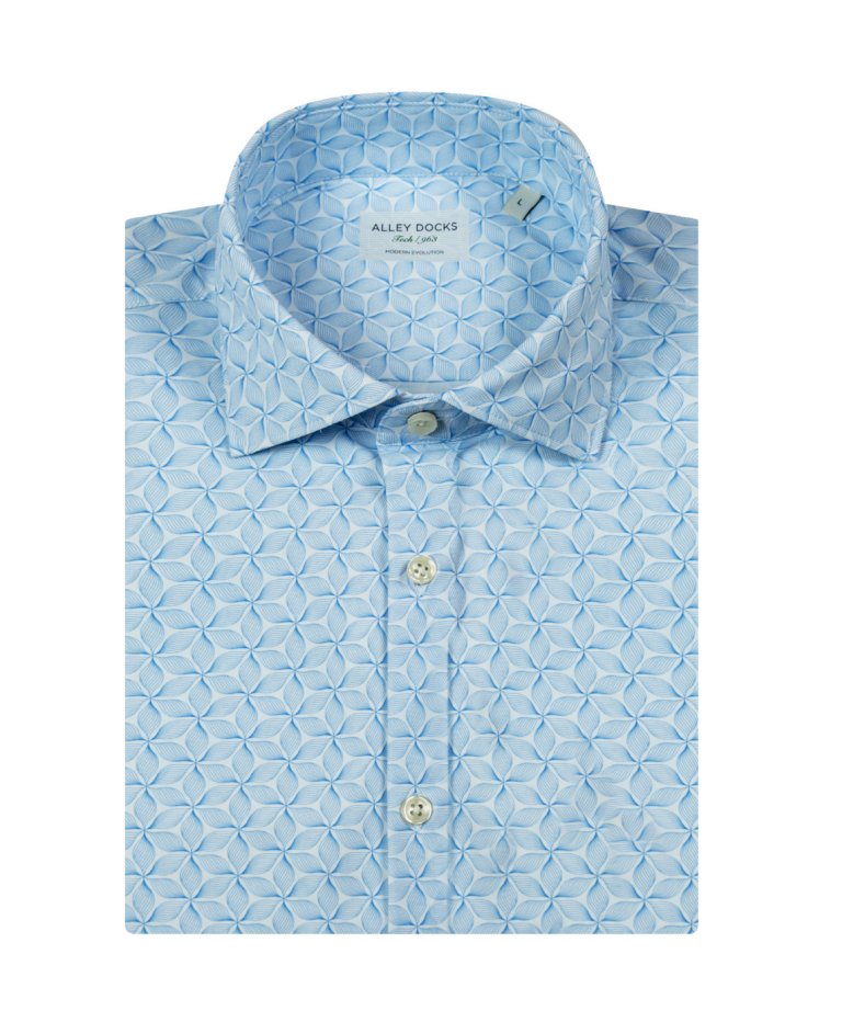 Camicia tecnica in fantasia geometrica azzurra