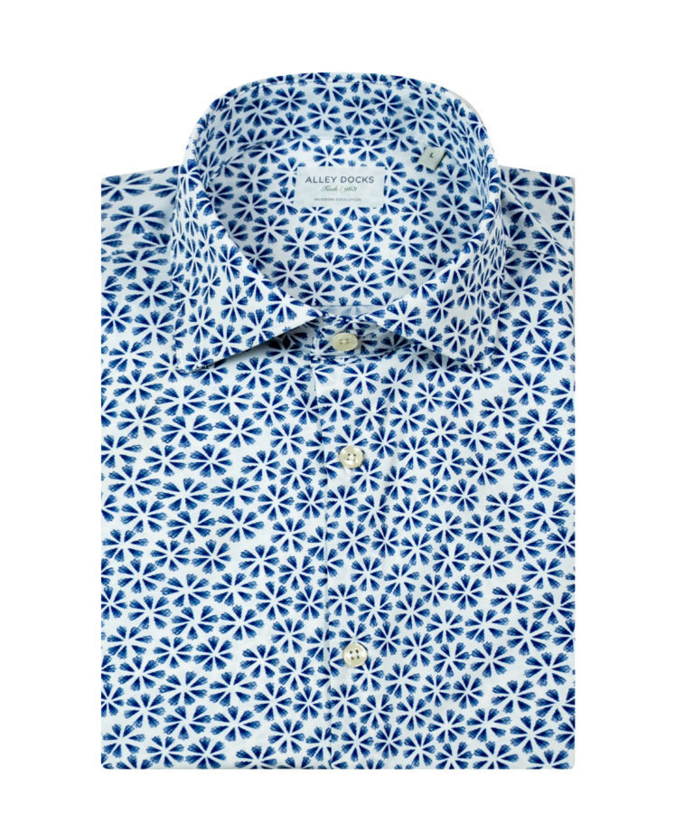 Camicia tecnica in fantasia floreale blu e bianco