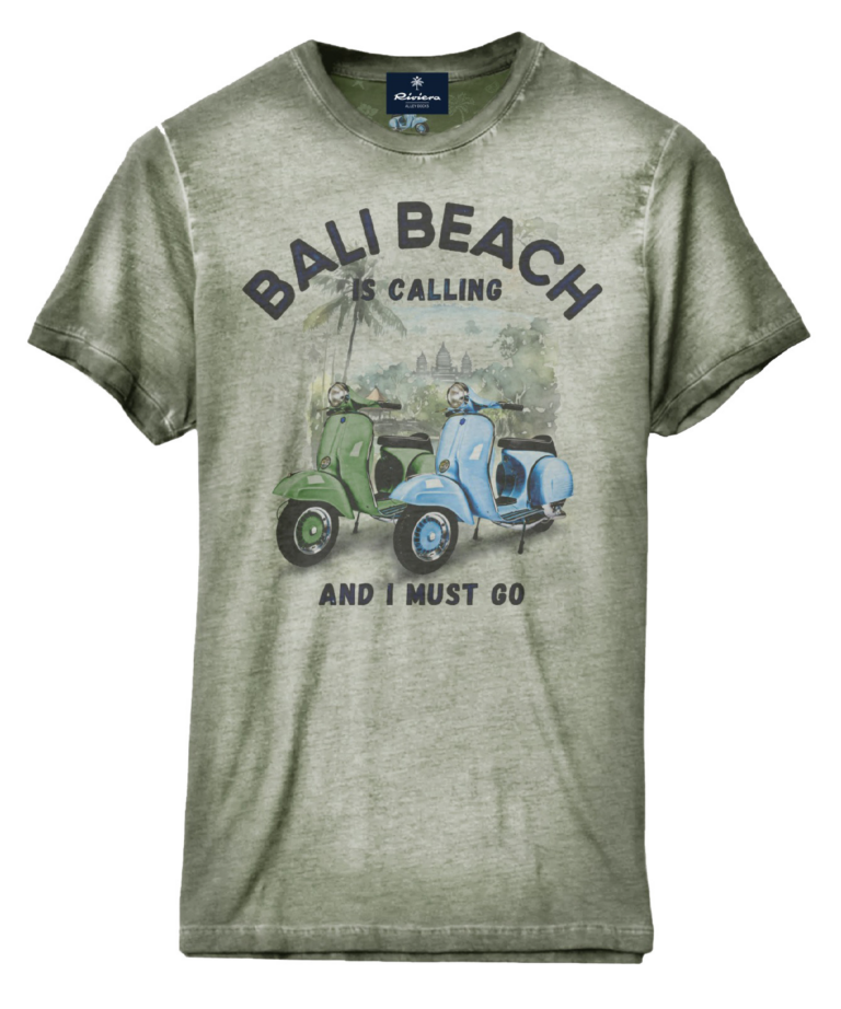 Olive green T-shirt with Bali Beach graphics