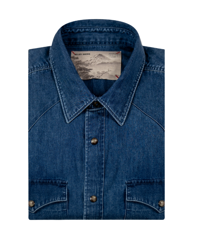 Denim shirt with ice blue front pockets