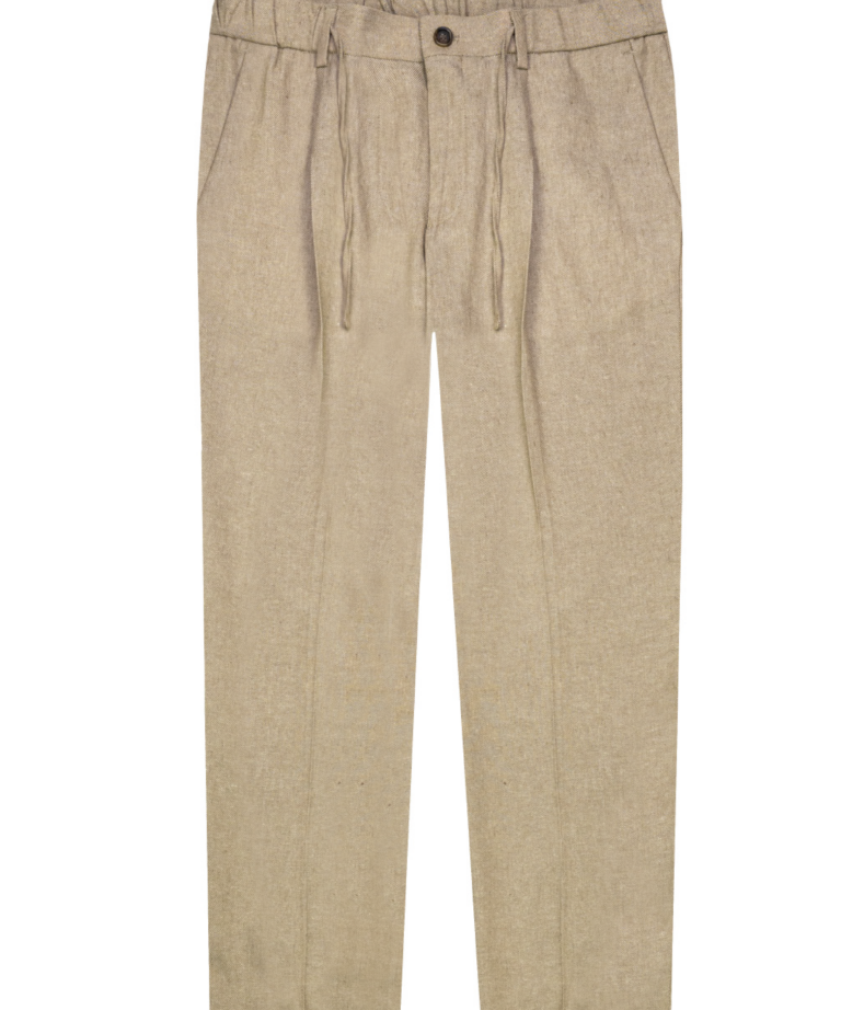 Beige linen and cotton blend trousers