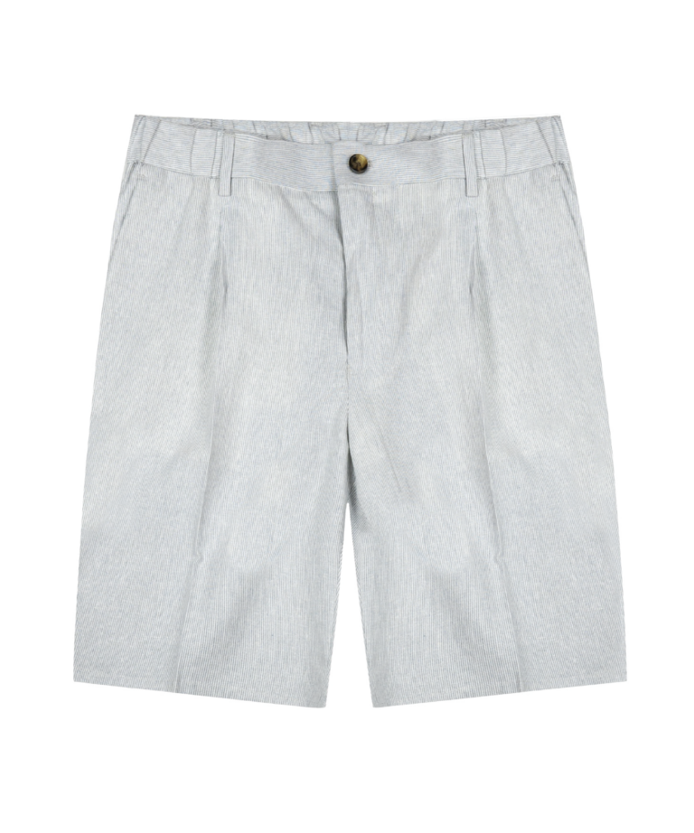 Navy blue striped linen blend Bermuda