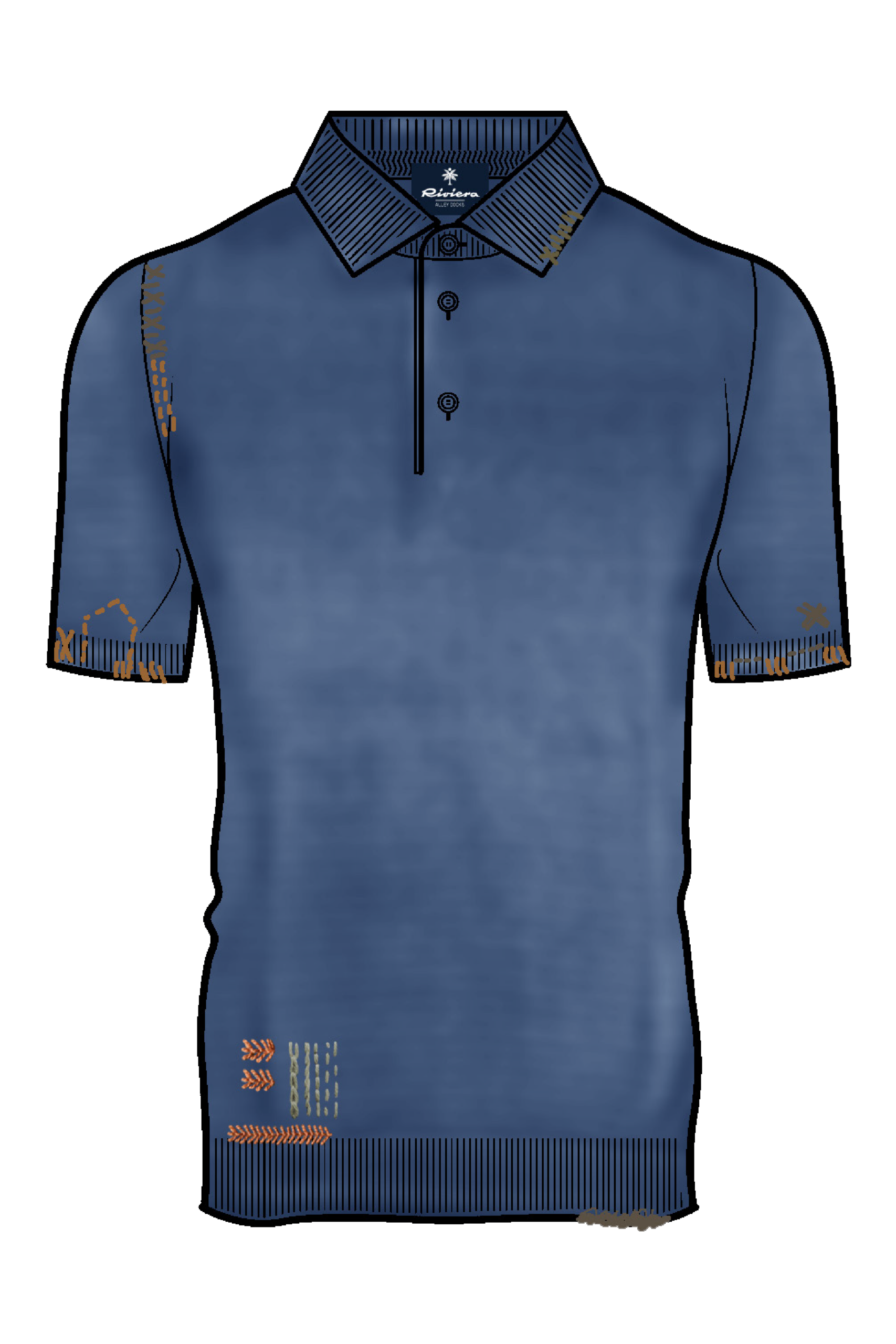 Maglione manica corta denim blue estivo ricamato