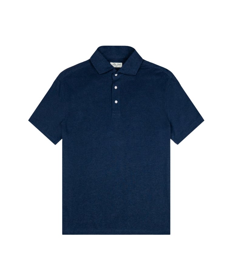 Navy blue solid color hemp jersey polo shirt