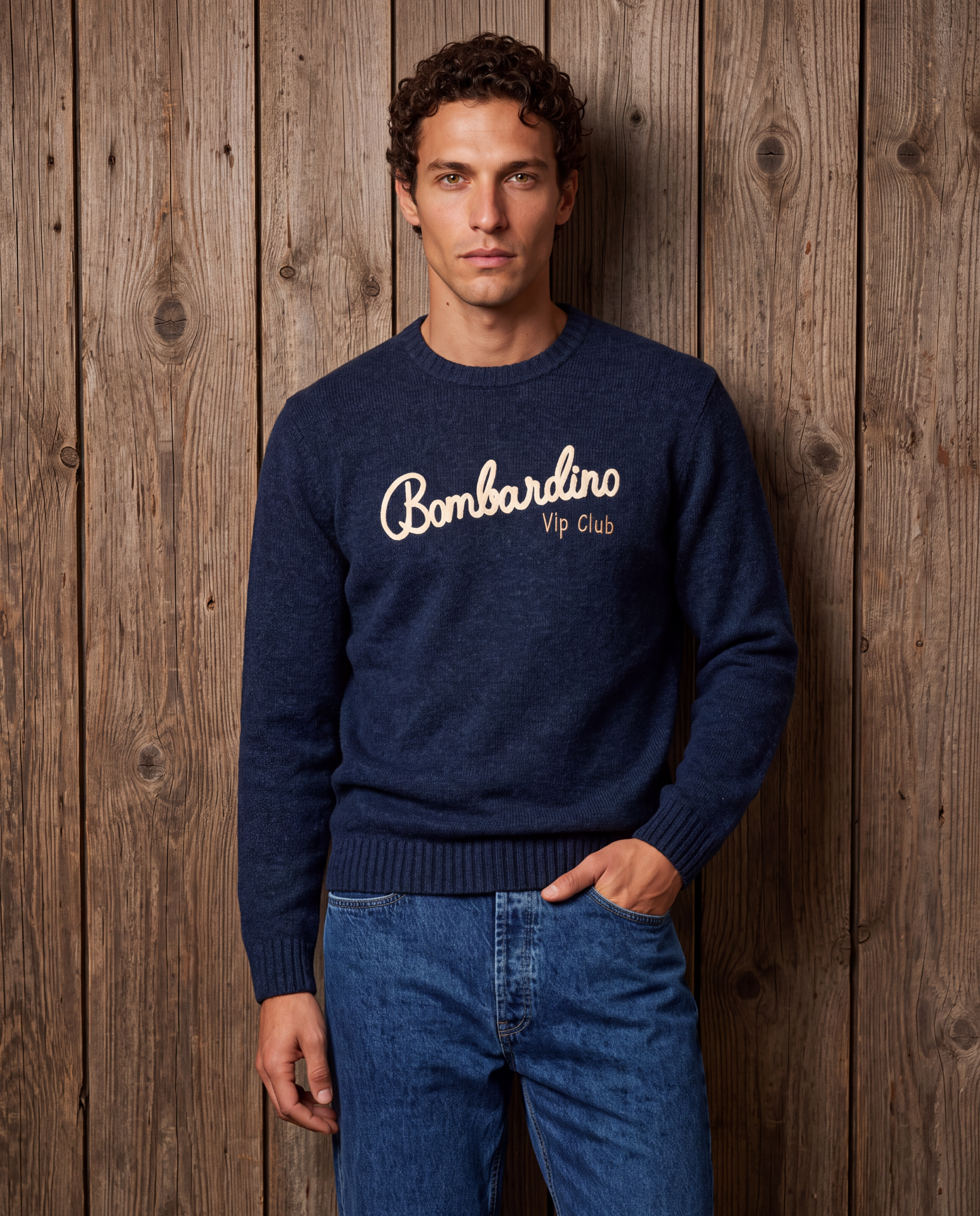 MAGLIONE GIROCOLLO NAVY BLUE CON RICAMO BOMBARDINO VIP CLUB - immagine 2