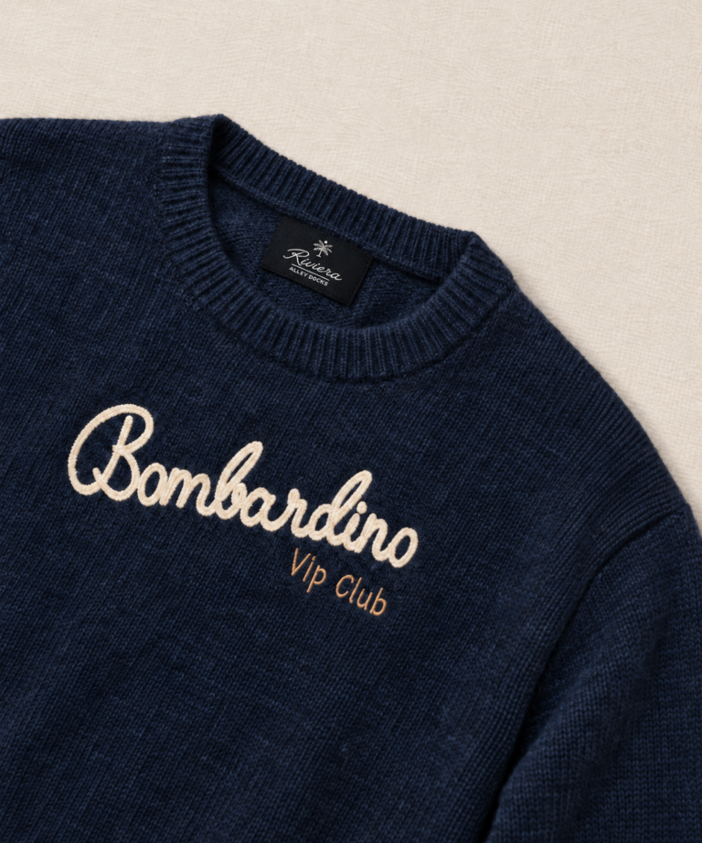 MAGLIONE GIROCOLLO NAVY BLUE CON RICAMO BOMBARDINO VIP CLUB - immagine 3