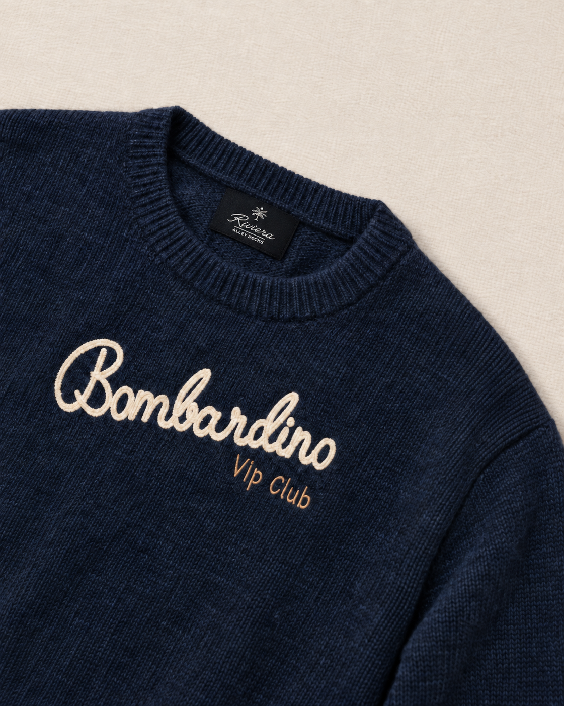 MAGLIONE GIROCOLLO NAVY BLUE CON RICAMO BOMBARDINO VIP CLUB - immagine 3