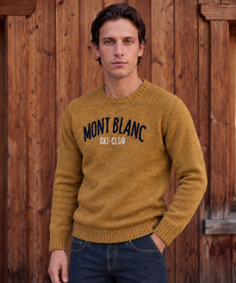 Alternative view of MAGLIONE GIROCOLLO OCHRE CON RICAMO