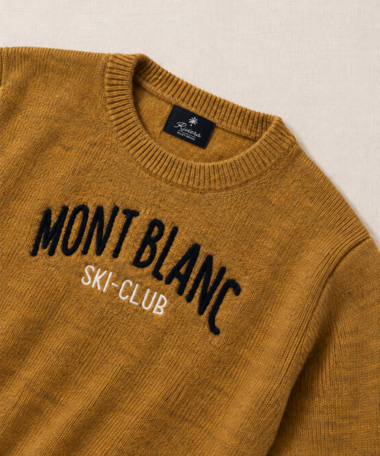 MAGLIONE GIROCOLLO OCHRE CON RICAMO - immagine 3
