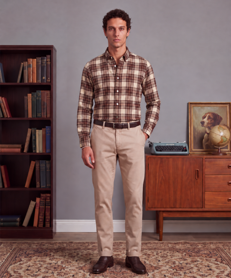 Alternative view of Beige Flannel Shirt motive check