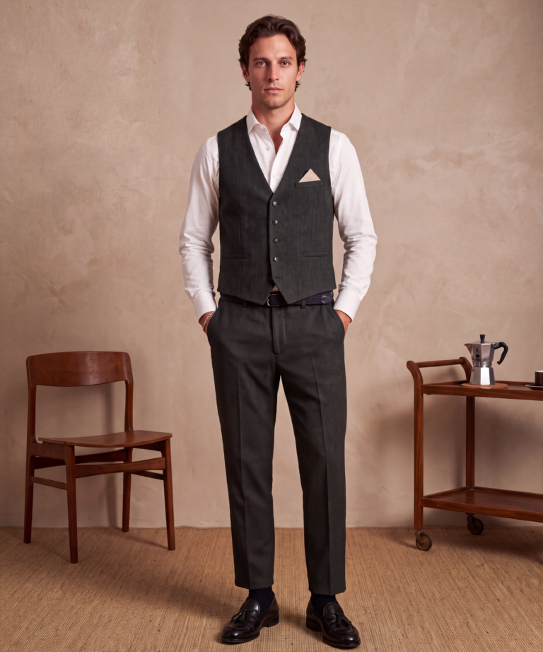 Alternative view of GILET SARTORIALE A FANTASIA LISCA DI PESCE GREEN