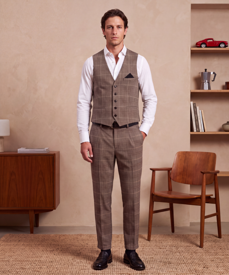 Alternative view of GILET SARTORIALE A FANTASIA PRINCE OF WALES BROWN