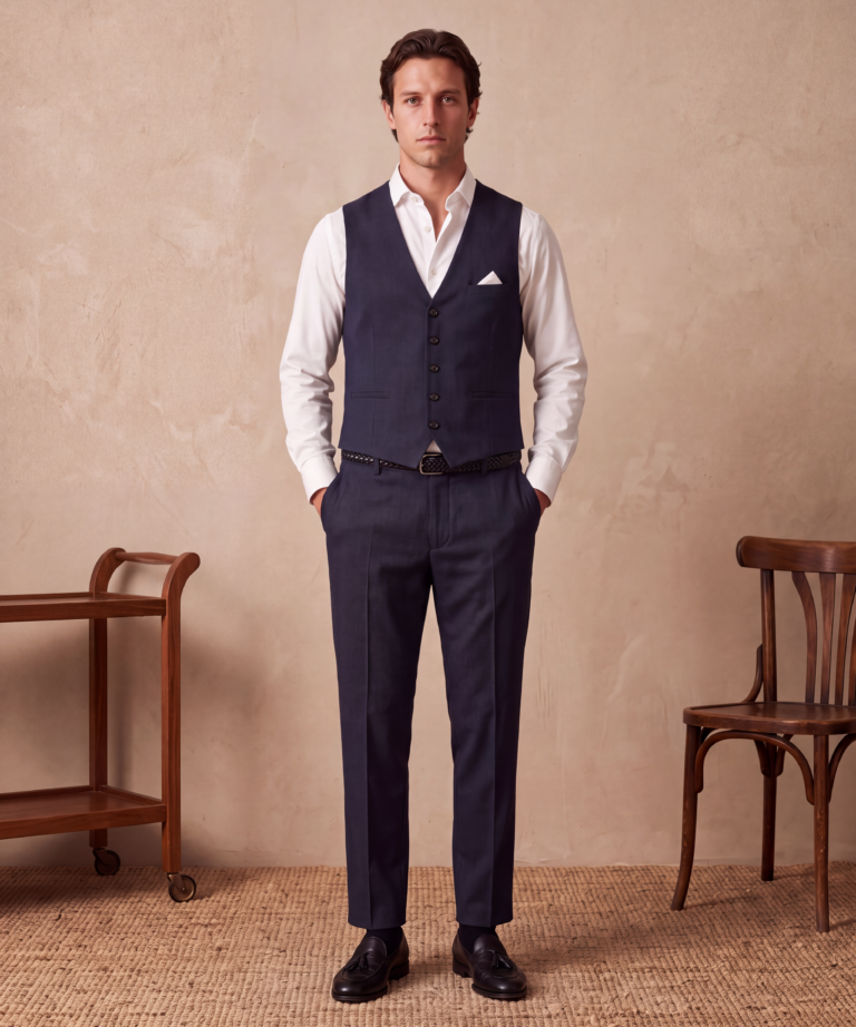 Alternative view of GILET SARTORIALE A FANTASIA PIED DE POULE NAVY BLUE