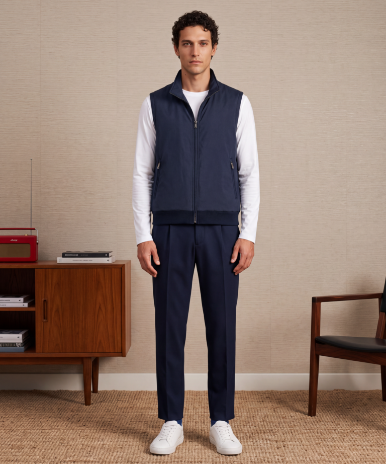 Alternative view of FELPA CON ZIP SENZA MANICHE IN TESSUTO TECNICO NAVY BLUE