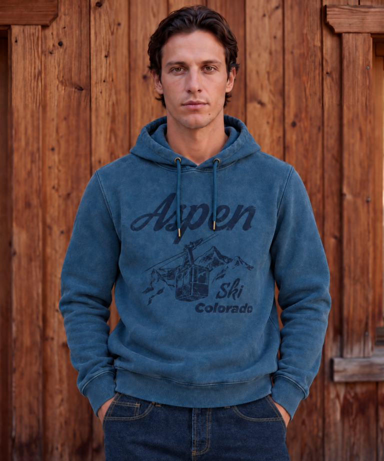 Alternative view of DENIM “ASPEN SKI COLORADO” PRINTED HOODIE
