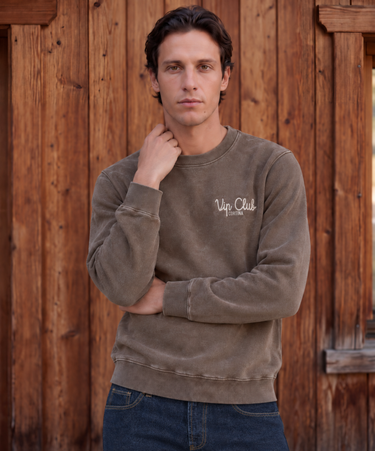 Alternative view of BROWN “VIP CLUB CORTINA” PRINTED CREW NECK SWEATSHIRT