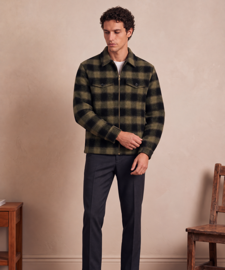 Alternative view of GIUBBINO IN FLANELLA MISTO LANA A QUADRI GREEN BLACK