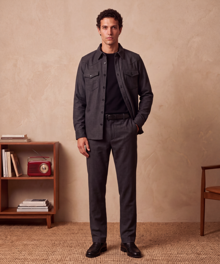 Alternative view of DARK GREY MELANGE WARM FLANNEL OVERSHIRT