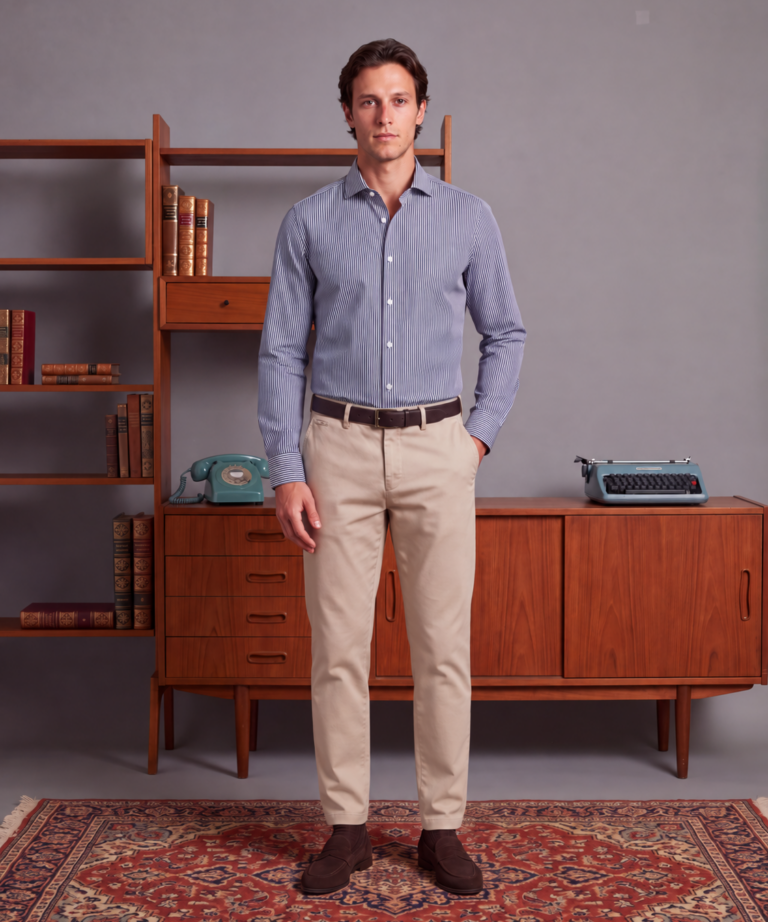 Alternative view of CAMICIA ELASTICIZZATA IN MISTO COTONE A RIGHE HORIZONE BLUE