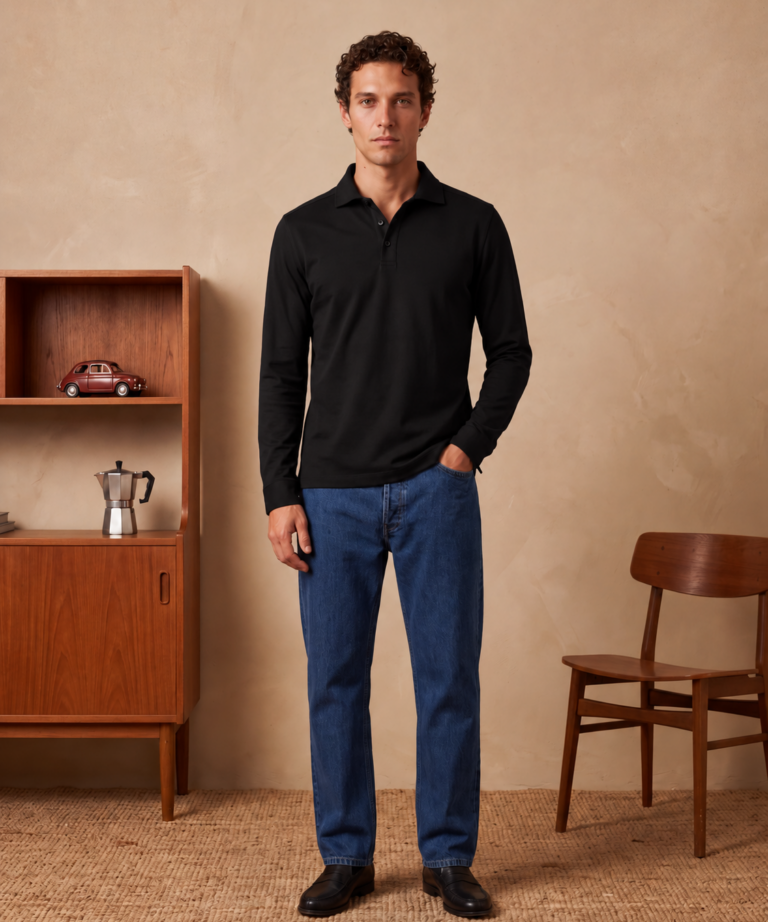 Alternative view of POLO A MANICHE LUNGHE IN COTONE BLACK