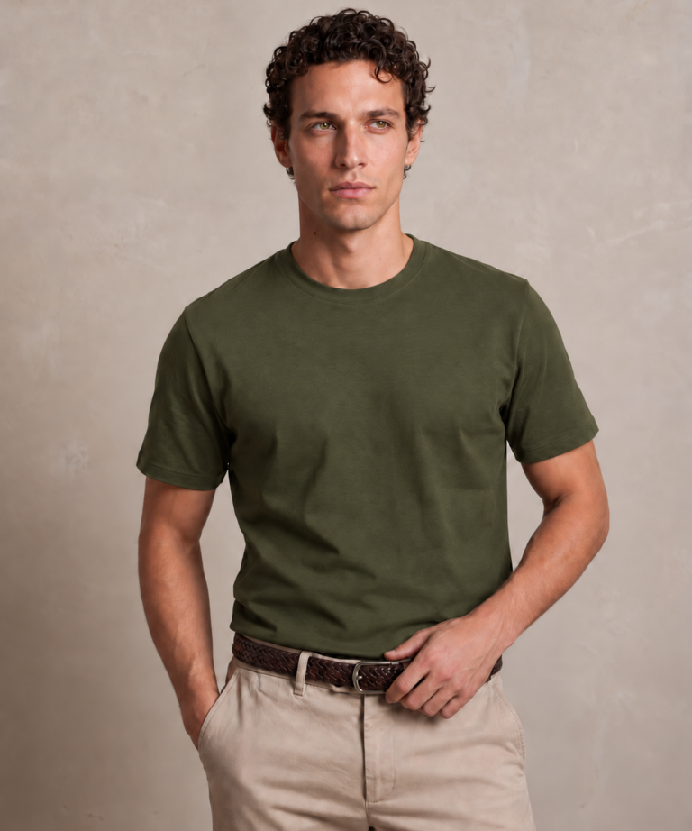 Alternative view of T-SHIRT OLIVE GREEN IN COTONE FINE JERSEY