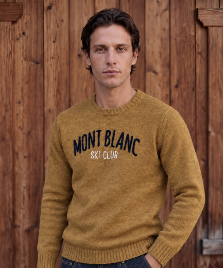 Alternative view of MAGLIONE GIROCOLLO OCHRE CON RICAMO