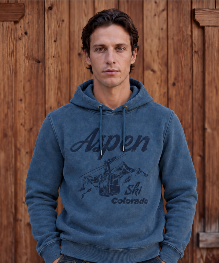 Alternative view of FELPA CON CAPPUCCIO COLOR DENIM CON STAMPA "Aspen Ski Colorado"